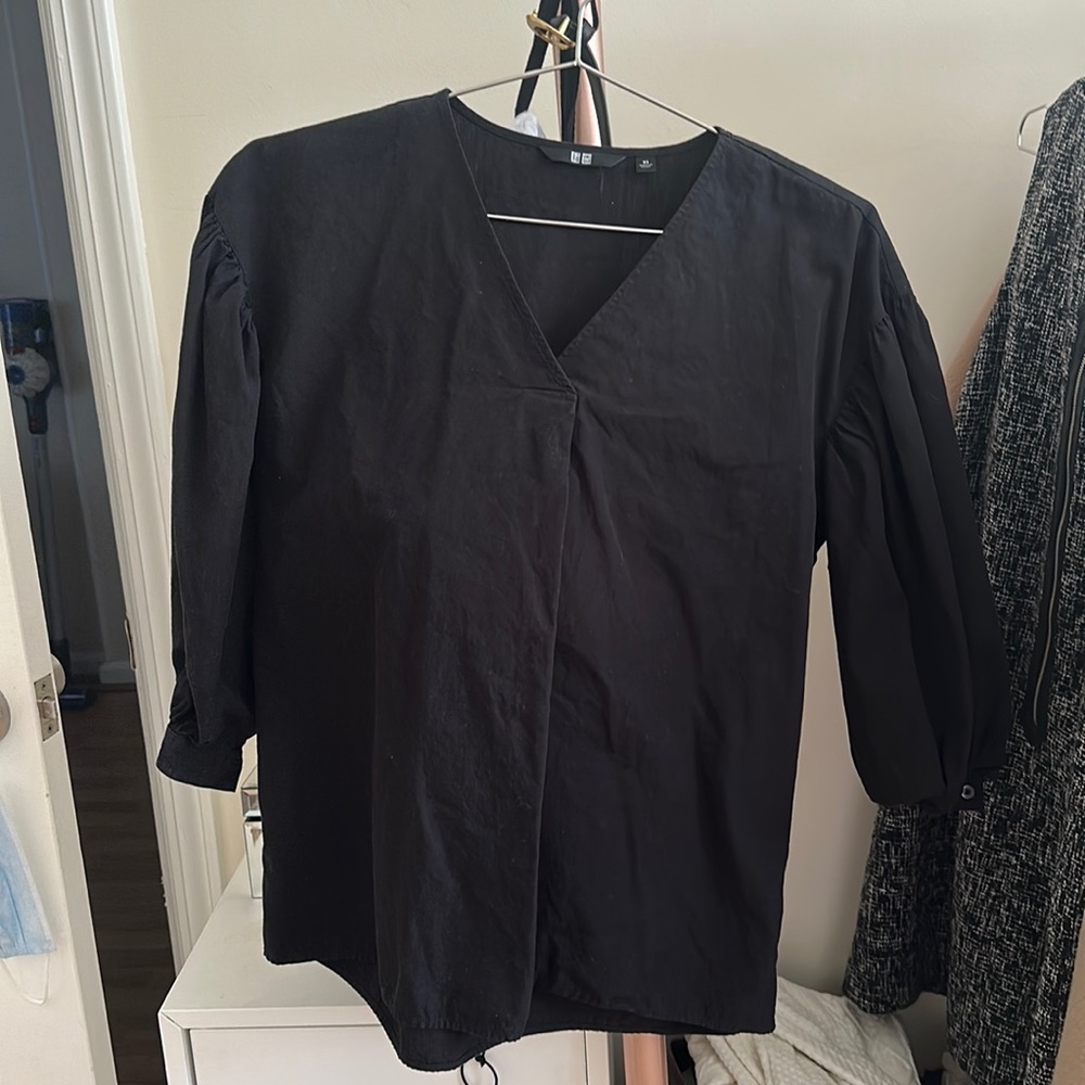 Puff Sleeve Black V-Neck Top